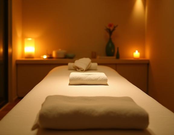 Una delle cabine per massaggi, accogliente e riservata.